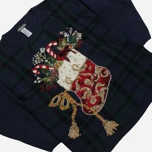 Womens Vintage Christmas Ramie Blend Grandma Sweater